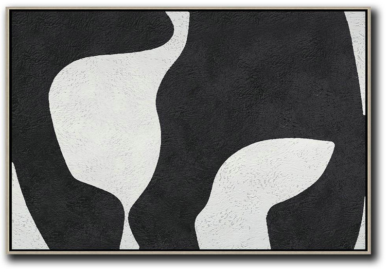 Oversized Custom Canvas Art,Hand Painted Oversized Horizontal Minimal Art On Canvas, Black And White Minimalist Painting - Modern Art